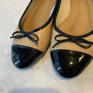 FS/NY French Sole NY COCO Beige Black Leather Cap Toe Flats Size 7/37 Style 2310